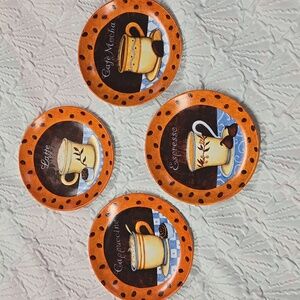 Set of Four Coffee-Themed Decorative Saucers